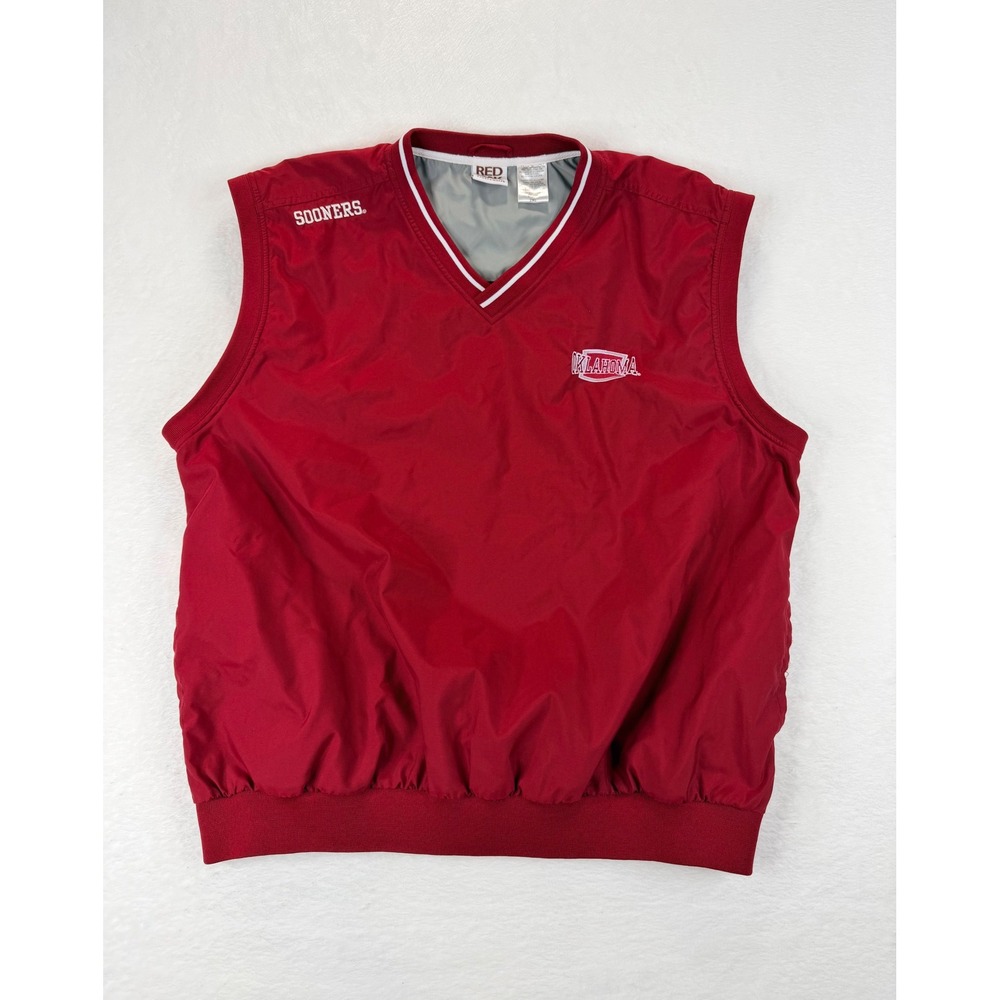 Red Oak Oklahoma Sooners Windbreaker Vest Mens 2XL Crimson‎ Red V-Neck Pullover